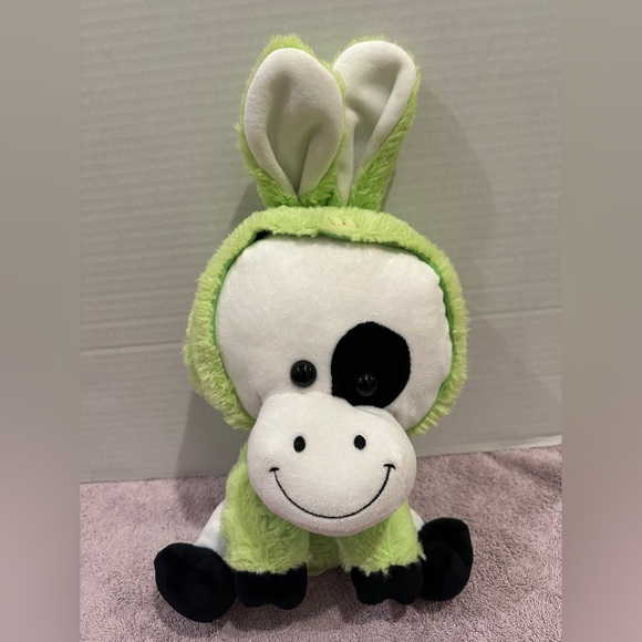 Hug Fun Cow Plush Wearing Green Easter Bunny Costume 14” Spring Stuffed Toy - Picture 1 of 6